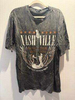 Fashion Nova Black Nashville Graphic Short Sleeve Tee with Orange Accents